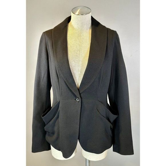 Elizabeth and James Single Button Drape Pocket Blazer in Black Size 10 - Picture 1 of 5